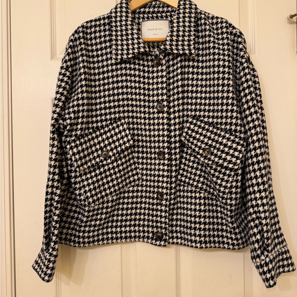 Black and White Houndstooth Utility Jacket
